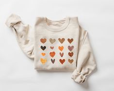 Fall Sweatshirt for Women, Womens Fall Crewneck, Fall Hearts Sweater, Cozy Fall Crewneck, Fall tops, Fall Shirt, Autumn Apparel   SIZE AND FIT: Your sweatshirt design will be printed on a high-quality, soft and comfortable unisex sweatshirt. Sizes run true to size, which takes the guesswork out of ordering; if you like your sweatshirts loose or oversized, you might want to order a size up and if you'd like a more fitted women's style then order a size down. Sizes range from S - 3X. Please refer Fall Hearts, Occupational Therapy Gifts, Physical Therapist Gifts, Pediatric Physical Therapy, Fall Crewneck, Fall Sweaters For Women, Fall Tops, Heart Sweatshirt, Heart Sweater