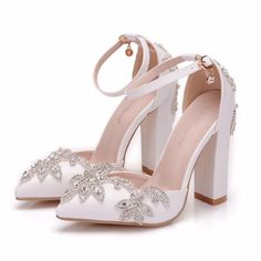 LBSFY - White 11CM Rhinestone Sandals Pointed Shoes Women Sweet Luxury Platform Wedding High Heels White Sandals Wedding, Crystal Wedding Shoes, Wedding High Heels, Wedge Wedding Shoes, Pointed Shoes, Platform Wedges Shoes, White Wedding Shoes, White Sandals Heels, Wedding Shoes Heels