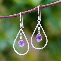 Support Education by shopping handcrafted goods by artisans around the world. Waterfall Necklace, Amethyst Color, Pretty Earrings, Jewelry Packaging, Necklace Sizes, Amethyst Gemstone, Jewelry Projects, Hook Earrings, Jewelry Gift Box