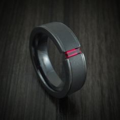 Black Zirconium and Ruby Ring Custom Made Wedding Band