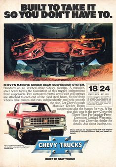 an advertisement for chevy trucks with the words built to take it so you don't have to