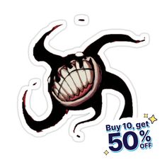 a sticker with the words buy 10 get 50 % off and an image of a spider