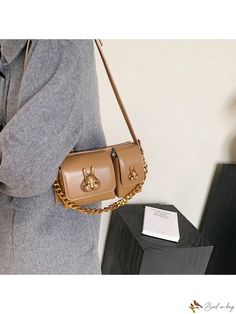 Bird in Bag - Exquisite Womens Luxury Handbag with Elegant Metal Decor, Chain Embellishment, Versatile Crossbody/Shoulder Bag, Including Wallet and Phone Holder, Ideal for Professional, Chic, and Casual Occasions Evening Brown Shoulder Bag With Chain Detail, Evening Brown Shoulder Bag With Chain, Gold Shoulder Bag With Chain For Office, Gold Chain Shoulder Bag For Office, Brown Chain Clutch Shoulder Bag, Brown Clutch With Chain Strap, Gold Baguette Shoulder Bag With Chain Strap, Gold Shoulder Bag With Mobile Phone Pocket For Office, Brown Shoulder Bag With Mobile Phone Holder For Party