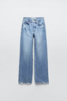 Z1975 MID RISE STRAIGHT LONG LENGTH JEANS - Mid-blue | ZARA United States Zara Jeans Outfit, Mid Waist Jeans, Mid Rise Jeans, Casual Style Outfits, Preppy Outfits, Zara United States, Long Length, Wide Leg Jeans, Straight Jeans