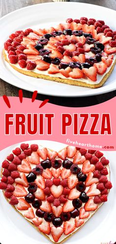 Learn how to make Fruit Pizza! This Valentine's Day recipe will become one of your date night favorites. Paired with a heart-shaped sugar cookie crust and cream cheese frosting, it's the perfect Valentine's dessert idea! Valentines Themed Food, Pizza Heart Shaped, Sugar Cookie Pizza, Dessert Pizza Fruit, Valentine Cakes, Valentine Pizza, Pizza Sugar Cookie, Valentines Recipes Desserts, Fruit Pizza Sugar Cookie