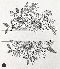 some flowers and leaves are drawn in black ink on white paper, with the word love written