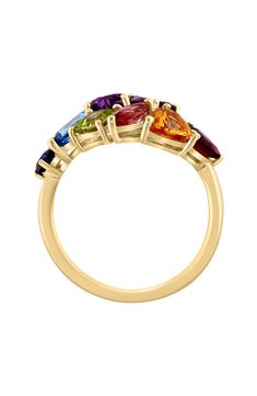 Clustered mixed-cut semiprecious stones bring dazzling color to an elegant 14-karat yellow gold ring. 1/4" ring face Total stone weight: 2.80ct. 14k gold/amethyst/blue topaz/London blue topaz/citrine/garnet/rhodolite/pink tourmaline/peridot Made in the USA Multicolor Gemstone Birthstone Ring In 14k Gold, Multicolor 14k Gold Gemstone Birthstone Ring, Multicolor 14k Gold Birthstone Ring With Accent Stones, 14k Gold Multicolor Birthstone Ring With Accent Stones, Multi-stone Yellow Gold Birthstone Ring In 14k, Multi-stone 14k Yellow Gold Birthstone Ring, Yellow Gold Multi-stone Birthstone Ring In 14k Gold, 14k Yellow Gold Multi-stone Birthstone Ring, Yellow Gold Multi-stone Birthstone Ring