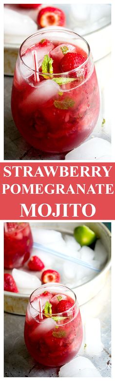 strawberry pomegranate mojito with lime and mint