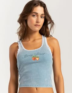 FULL TILT Berry Sweet Womens Tank Top - LIGHT BLUE | Tillys Tank Top Outfits Women, Graphic Tank Top Outfits, Tank Top And Shorts Outfits, Tank Top Graphic, 101 Dalmations, Clothing Wishlist, Short Tank Top, Womens Tank Top, Summer 2025