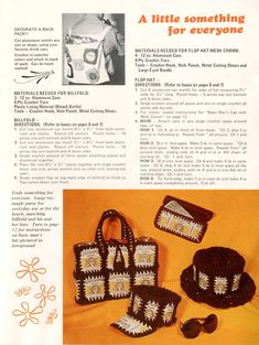 an advertisement for a crocheted purse and two matching hats with the words little something for everyone