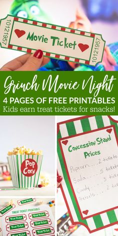 the grinch movie night printables are great for kids