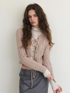 Composition : acrylic 50, nylon 30, wool 10, polyester 10%Country of Origin : KOREA Knitwear Cardigan, Knit Cardigan, Light Pink, Knitwear, Composition, Cable, Ribbon, Wool, Knitting