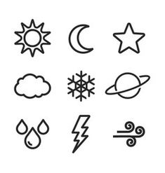 the weather icon set includes different types of clouds, stars and other things to see