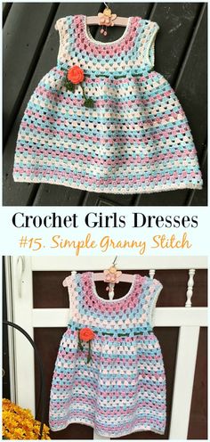 crochet girls dresses with flowers on them