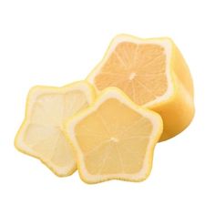 lemon slices cut in half on a white background