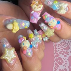 Crazy Colorful Nails, Visual Kei Nails, Kawaii Halloween Nails, Fimo Nails, Cute Kawaii Nails, Decora Nails, Kitsch Nails, Cutesy Nails