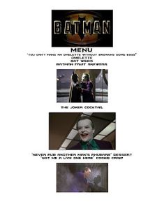 the batman menu is shown in this image