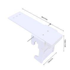 an image of a white shelf with measurements for the top and bottom part on it