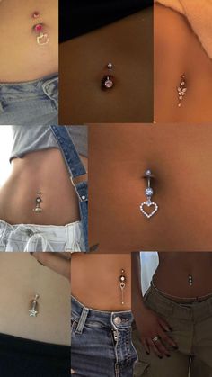 multiple pictures of different types of jewelry on the back of a woman's stomach