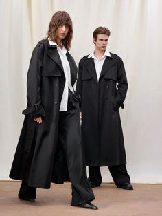 Men's Woven Casual Long Loose Trench Coat For Spring & Autumn, Couple Matching, Going Out Black Casual  Long Sleeve Woven Fabric Plain Regular Non-Stretch  Men Clothing, size features are:Bust: ,Length: ,Sleeve Length: Black Trench Coat Men, Long Black Trench Coat, Mens Trench Coat, Black Trench Coat, Men's Trench Coat, Man Weave, Trench Coat Men, Trench Coat Black, Couple Matching