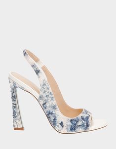 MINA BLUE FLORAL - SHOES - Betsey Johnson Slingback Heels, Blue Heels, Trendy Outfit, Women's Heels, Crochet Coasters