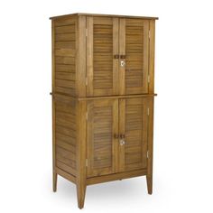 a wooden cabinet with two doors and drawers