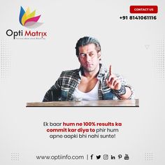 a man is pointing at the camera with his finger up in front of him and an advertisement for optimiotm com