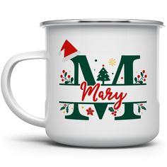 Personalized Christmas Name and Initial Camp Mug - Loftipop Diy Christmas Mugs, Camp Mugs, Christmas Youth, Holiday Mugs, Christmas Names, Camp Mug, Holiday Mug, Stocking Stuffers For Kids, Name Mug