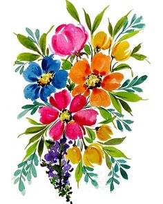 a bouquet of flowers painted with watercolors