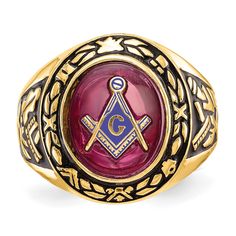 14k Yellow Gold Synthetic ruby Men's Masonic Ring Average Weight 14.02 gm, Width of Item 4 to 18MM Symbolic Gemstone Rings For Formal Occasions, Yellow Pearl Earrings, Brown Pearl Earrings, Birthday Pendant, Nautical Earrings, Tiger Eye Earrings, Yellow Pearl, Seahorse Pendant, Masonic Ring