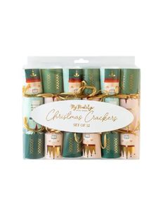 christmas crackers with bows and ribbons in a gift box, set of 12 pieces