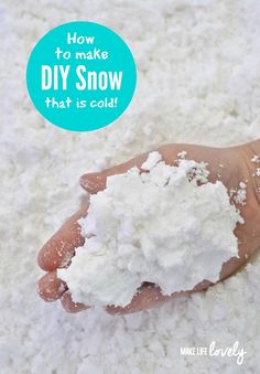 someone is holding out their hand with some snow on it and the words how to make diy snow that is cold