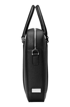 Compact and distinctive, this briefcase crafted from textured leather keeps your smartphone, laptop and other business essentials organized and easy to access. A detachable shoulder strap allows for hands-free carrying on your commute or between meetings. 16.3"W x 11.6"H x 2.6"D Lined Fits most 16" laptops Structured silhouette with flat base for stability Water-resistant Leather Imported Modern Textured Leather Shoulder Bag For Business, Leather Briefcase With Detachable Strap For Business, Saffiano Leather Briefcase With Top Handle For Business, Business Saffiano Leather Satchel With Detachable Strap, Business Shoulder Bag With Adjustable Strap In Saffiano Leather, Black Saffiano Leather Briefcase For Work, Textured Leather Crossbody Satchel For Business, Leather Laptop Bag For Work With Zipper Closure, Leather Laptop Bag With Zipper For Work