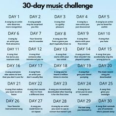 the 30 - day music challenge is shown with mountains in the background