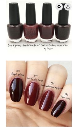 Opi Autumn Colours, Cherry Mocha Nails Opi, Opi Cherry Mocha, Opi Nail Polish Colors Winter 2023, Dark Autumn Nails Colour, Opi Wine Colors, Opi Dark Colors, Oxblood Nail Polish, Mulberry Nails