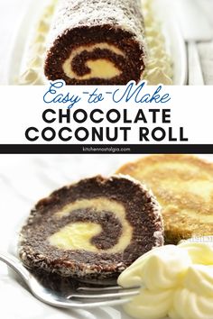 an easy to make chocolate coconut roll on a plate