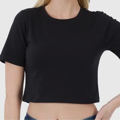 Material: Cotton Color:Black Wardrobe Must Have! Black Short Sleeve Crop Top For Fall, Black Cropped Relaxed Fit Top, Black Cropped Top With Relaxed Fit, Casual Black Relaxed Fit Crop Top, Black Relaxed Crop Top, Basic Black Relaxed Fit Crop Top, Chic Black Crop Top T-shirt, Black Crop Top For Everyday Spring Wear, Basic Black Crop Top For Everyday