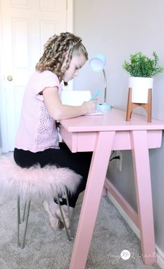 Amazing Tween Girls Bedroom reveal loaded with DIY Projects at MyLove2Create Girls Vanity Ideas Kids Bedroom, Kids Vanity Diy Girls Bedroom, Girls Desks In Bedroom, Whimsical Girls Room, Girls Room Makeover, Desk For Kids, Room Makeover Ideas, Girls Vanity, Diy Girls Bedroom