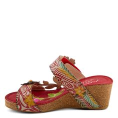 L`ARTISTE Style: MOAI Slip into these beauties and let the floral asymmetrical design steal the show! This style has the vibrant, hand-painted colors, the comfort, and the adjustability- what more could one ask for? Upper: Leather Lining: Faux Leather Insole: Microsuede Outsole: Rubber Closure: Hook and Loop Heel Height: 2 1/4" Platform Height: 3/4" Features: - The asymmetrical floral design adds a delightful touch of whimsy to any outfit. - Thanks to the convenient hook and loop closures, your Adjustable Tropical Sandals For Spring, Open Toe Tropical Sandals For Spring, Tropical Open Toe Sandals For Spring, Red Bohemian Sandals For Spring, Adjustable Multicolor Wedge Sandals, Adjustable Multicolor Wedge Sandals For Spring, Hand Painted Open Toe Sandals For Spring, Multicolor Tropical Sandals For Spring, Spring Hand Painted Open Toe Sandals