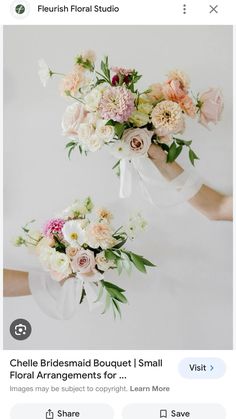 an instagram page with two bouquets on the left and one in the middle