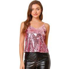 A classic cami that's elevated by modern embellished detailing. Sequins are the main feature of this sleeveless wardrobe. A simple vest is given a striking update with a sequin overlay, with a V-front for a flattering shape which is perfect to pair with the coordinating sequin skirt for a festive ensemble or on its own with trousers and heeled boots. Perfect for adding sparkles to this season, complete the look with leather leggings and a matching jacket. Except for gold, the tops of other color Club Party, Cami Top, Rose Pink, Swift, Adjustable Straps, Sequin, Sparkle, Pink