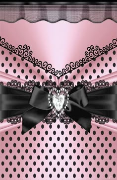 a pink and black wallpaper with a heart on it's bowknots