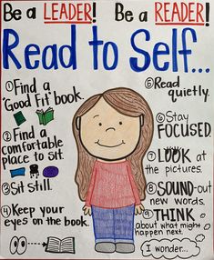 a poster with the words read to self written on it and a drawing of a girl