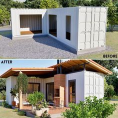 before and after pictures of a shipping container home