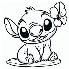 a cartoon character sitting on the ground with a flower in it's hair and eyes