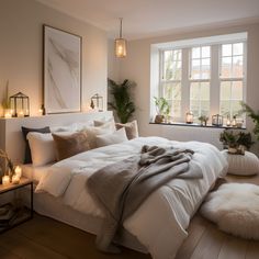 Beautiful bedroom featuring Hampton and Astley dreamy soft Egyptian cotton sateen bedding in pure white