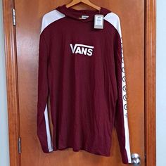 Long Sleeve Nwt This Shirt Is Burgundy/Maroon Vans Tops For Winter Streetwear, Winter Vans Tops For Streetwear, Vans Cotton Hoodie For Fall, Vans Cotton Hoodie For Streetwear, Vans Cotton Hoodie For Winter, Vans Cotton Winter Hoodie, Casual Vans Cotton Hoodie, Vans Casual Streetwear Hoodie, Vans Sporty Hoodie For Streetwear