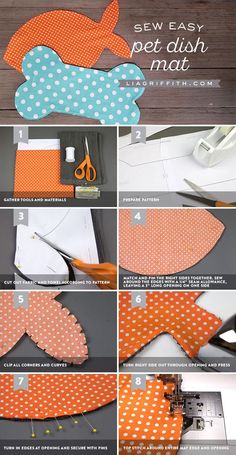 instructions for how to make an easy diy pet dish mat from scrapbook paper