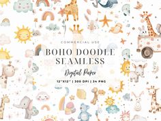 an image of the boho doodii seamless digital paper set with animals