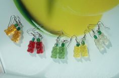 Real gummy bears have been varnished... Gummi bears earrings Cute earrings for teen by WhiteDragonJewelry, $10.00 Gummybear Earrings, Gift Ideas Money, Bear Gift Ideas, Cutest Earrings, Shingo Sato, Gummi Bears, Jeweled Shoes, Cool Piercings, Bear Earrings